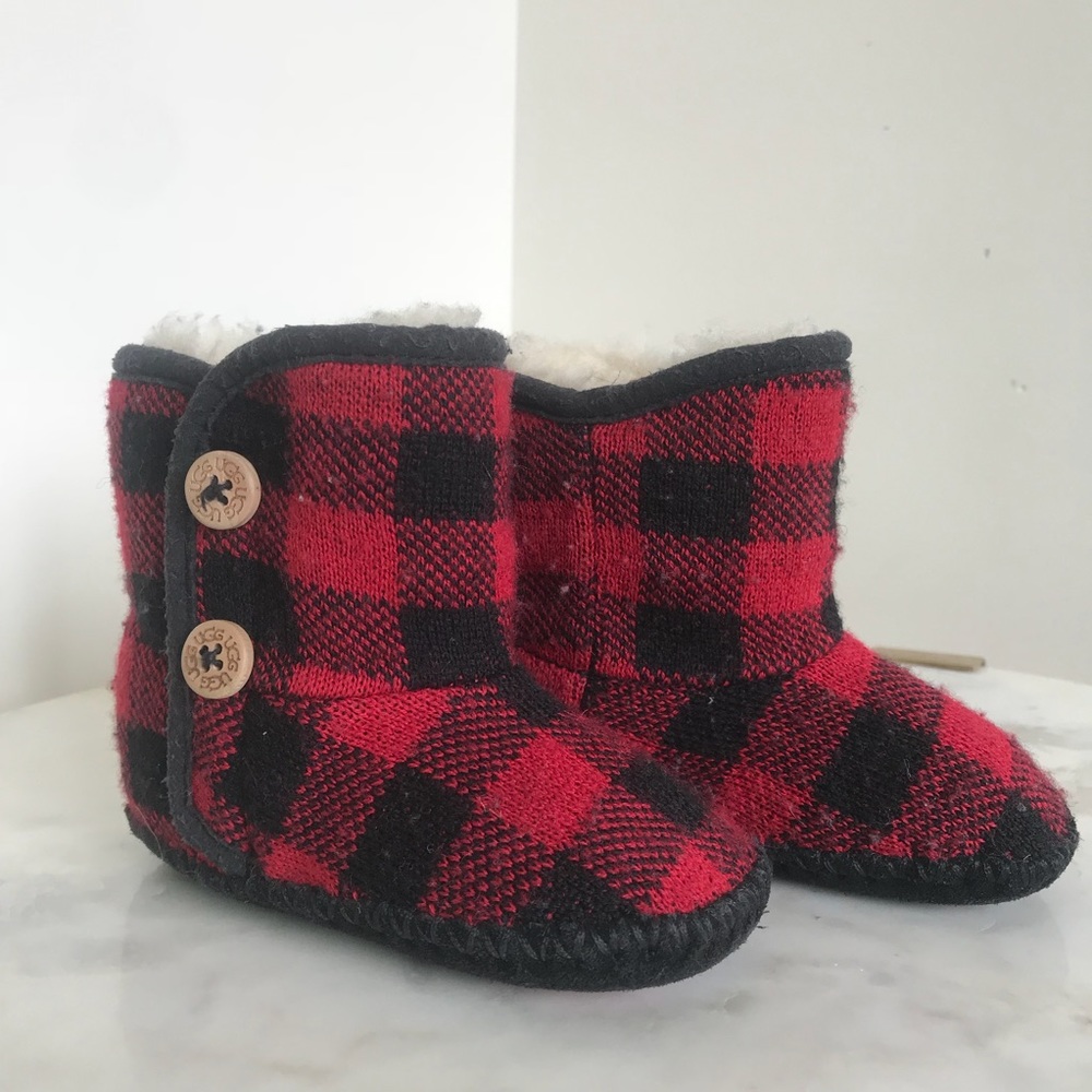 Red & Black Buffalo Plaid Toddler Velcro Uggs
